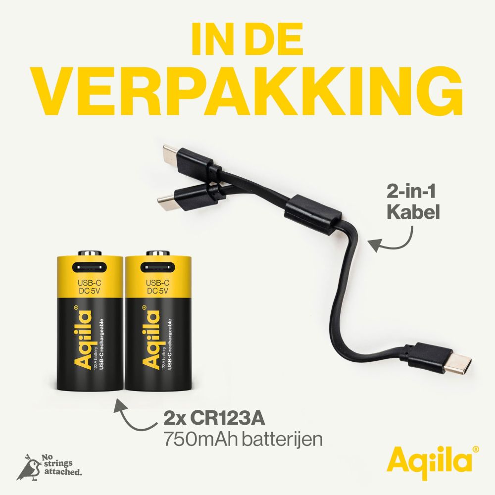 Aqiila CR123A USB-C Batería recargable 3V 750mAh Li-Ion (2x)
