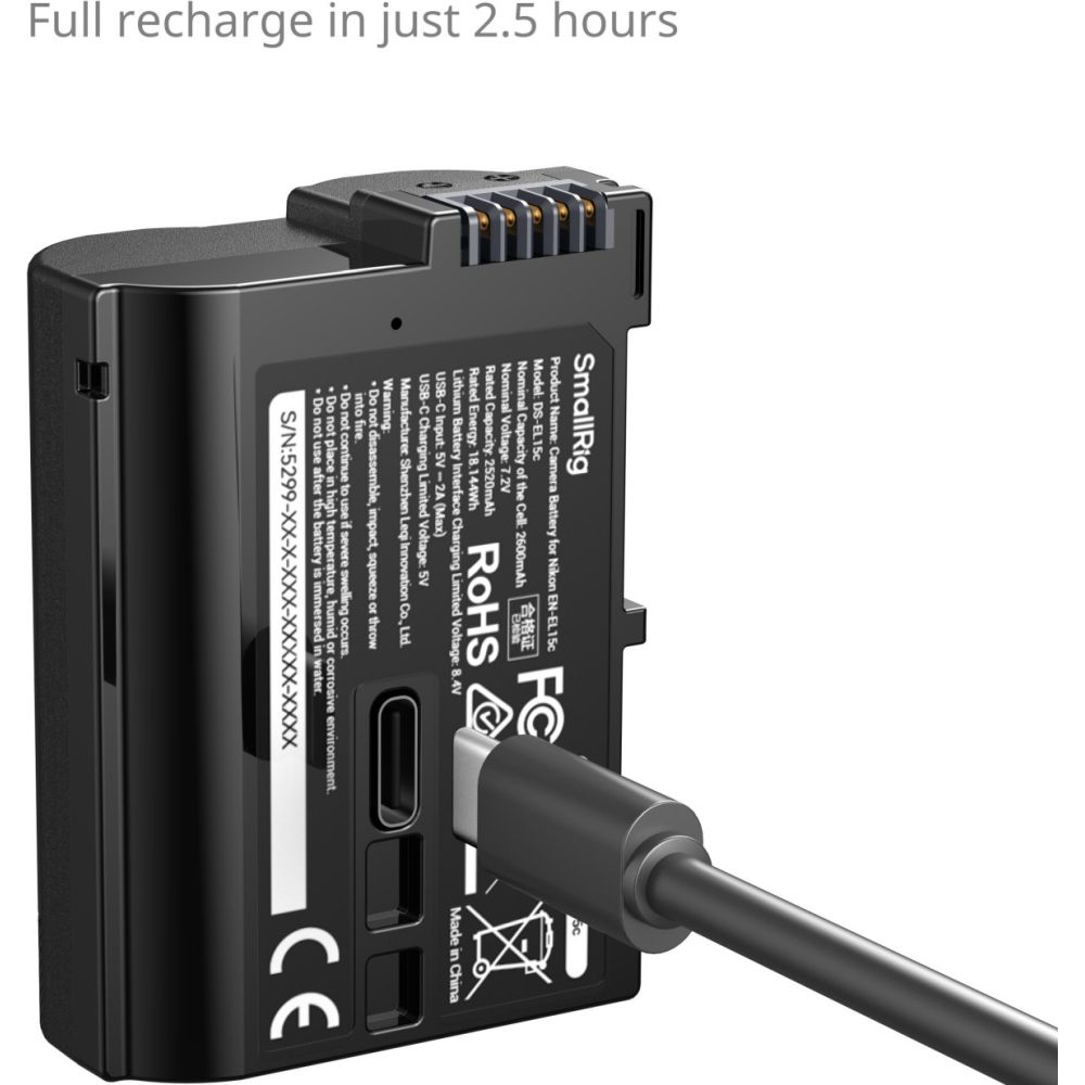SmallRig 5299 Nikon EN-EL16c USB-C Kameraakku mit Leistungsanzeige