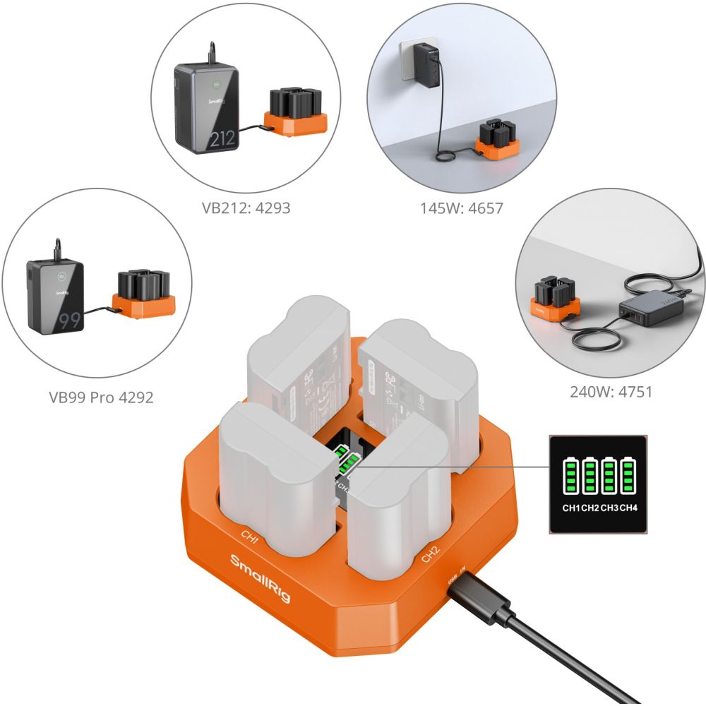 SmallRig 5747 Caricabatterie per fotocamera a quattro canali per EN-EL15c