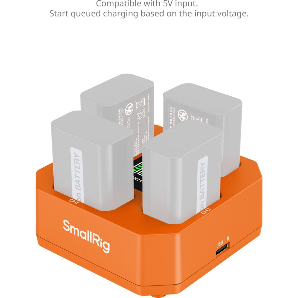 SmallRig 5749 Caricabatterie per batteria a quattro canali per fotocamera per NP-FW50