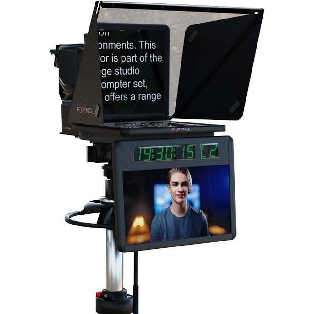 Fortinge VEGA 17-Zoll-Telepromptersystem mit Carbonhaube für ENG-/Studiokameras