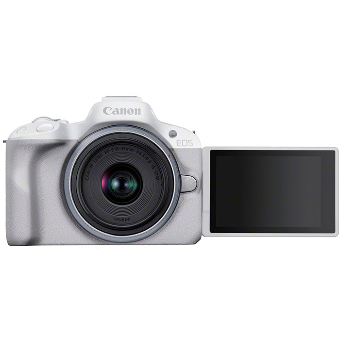 Canon EOS R50 white + RF-S 18-45mm + Peak Design Cuff