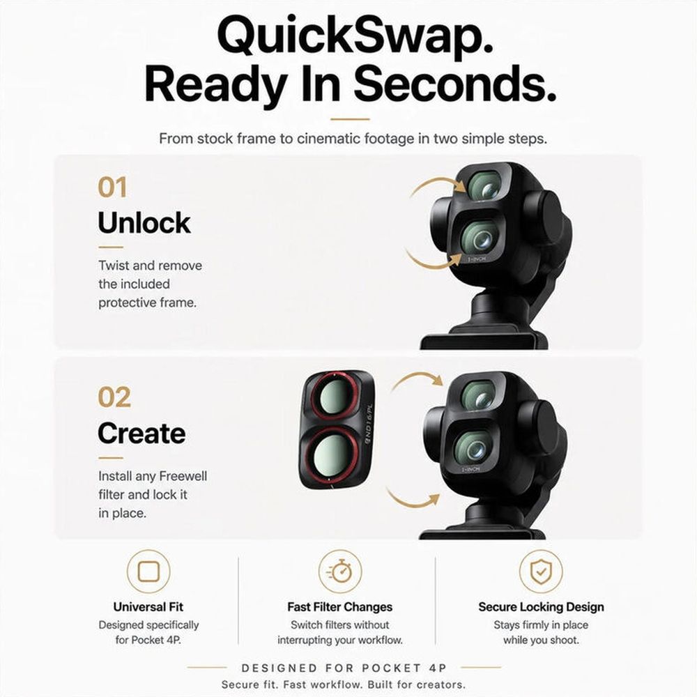 Freewell Osmo Pocket 4P Filtros - Uso diario - Paquete de 4 - Negro