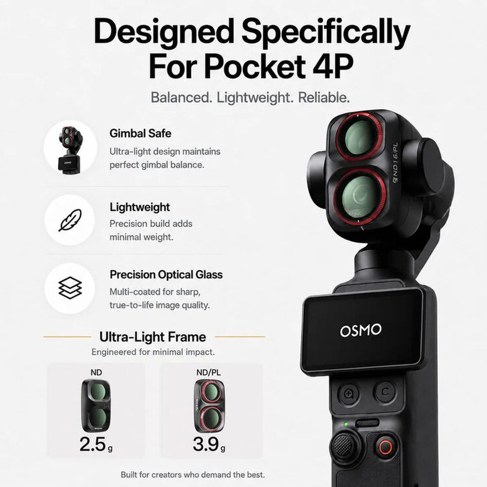 Freewell Osmo Pocket 4P Filtros - Uso diario - Paquete de 4 - Negro