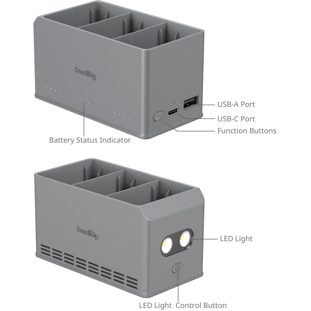 SmallRig 6502 Cargador de batería de 100 W para DJI Mini 5 / 4 / 3 Pro