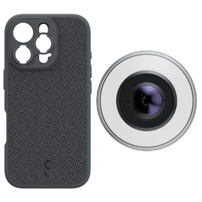 ShiftCam iPhone 16 Pro case Dark Grey Fabric + LensUltra 10x macro smartphone Objektiv