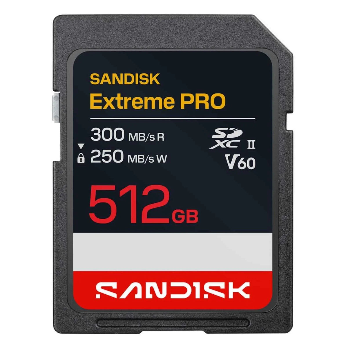 SanDisk 512 GB SDXC Extreme PRO R300MB/s W250MB/s UHS-II V60 U3 C10 6K Sp.karte