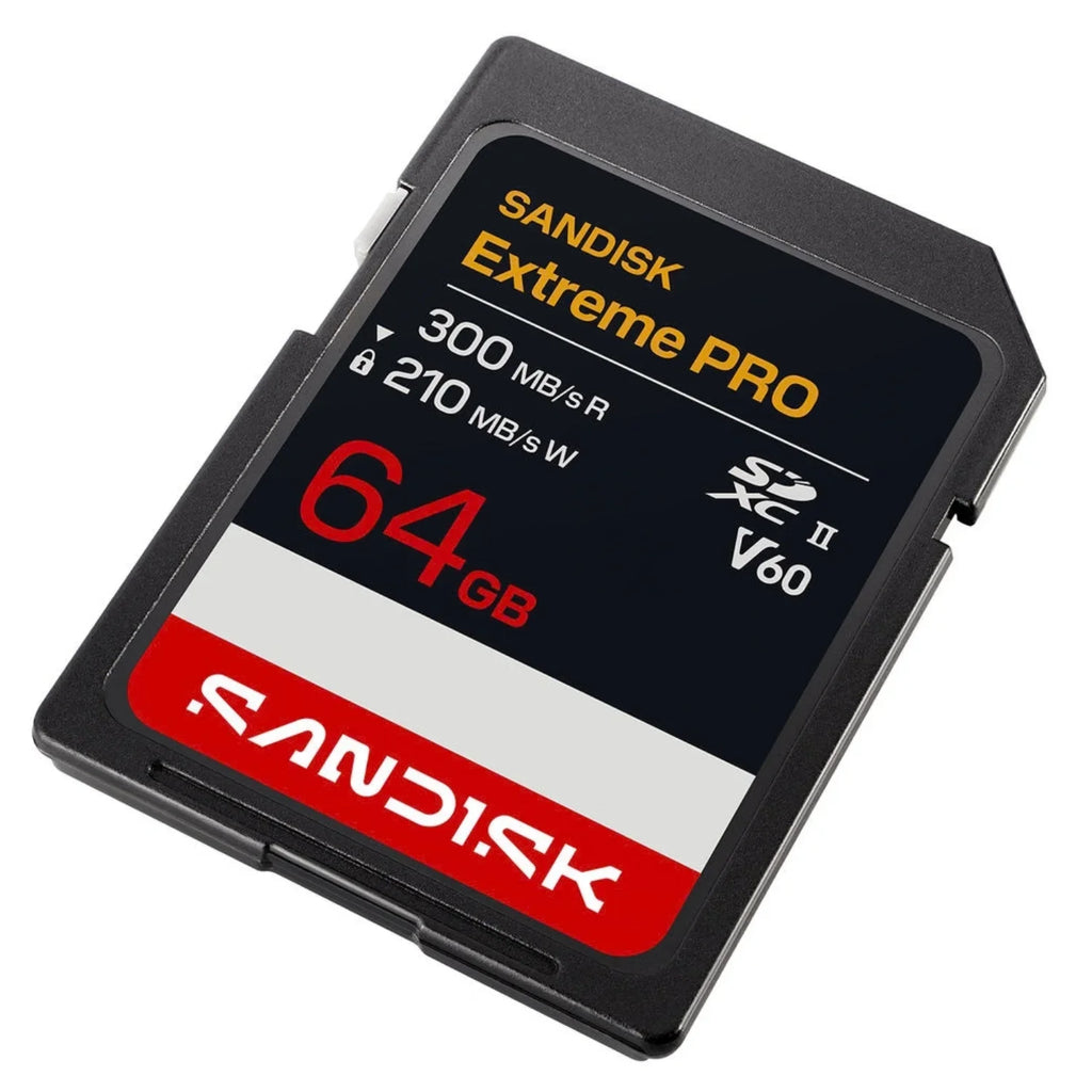 SanDisk 64 GB SDXC Extreme PRO R300MB/s W210MB/s UHS-II V60 U3 C10 6K Sp.karte